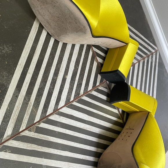 Trademark Yellow Satin Pom Pom Mules - Picture 5 of 7